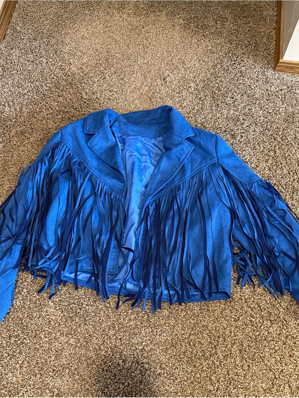 Blue Fringe Suede Blazer Jacket